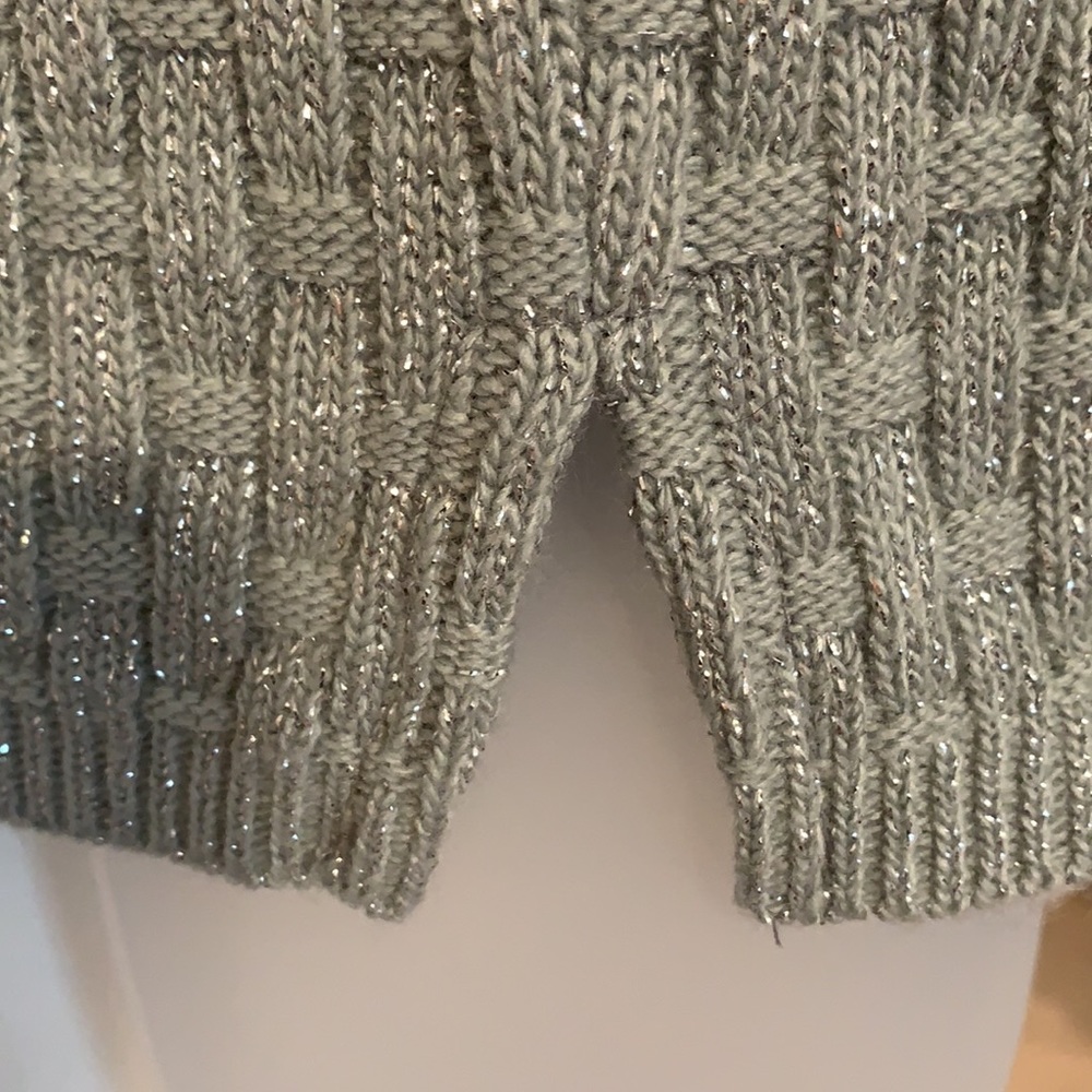 VINTAGE 80s Metallic Silver Basket Weave Woven Sweater - Picture 5 of 9